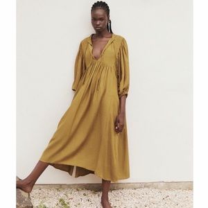New Opia small 100% linen ethical maxi dress chartreuse